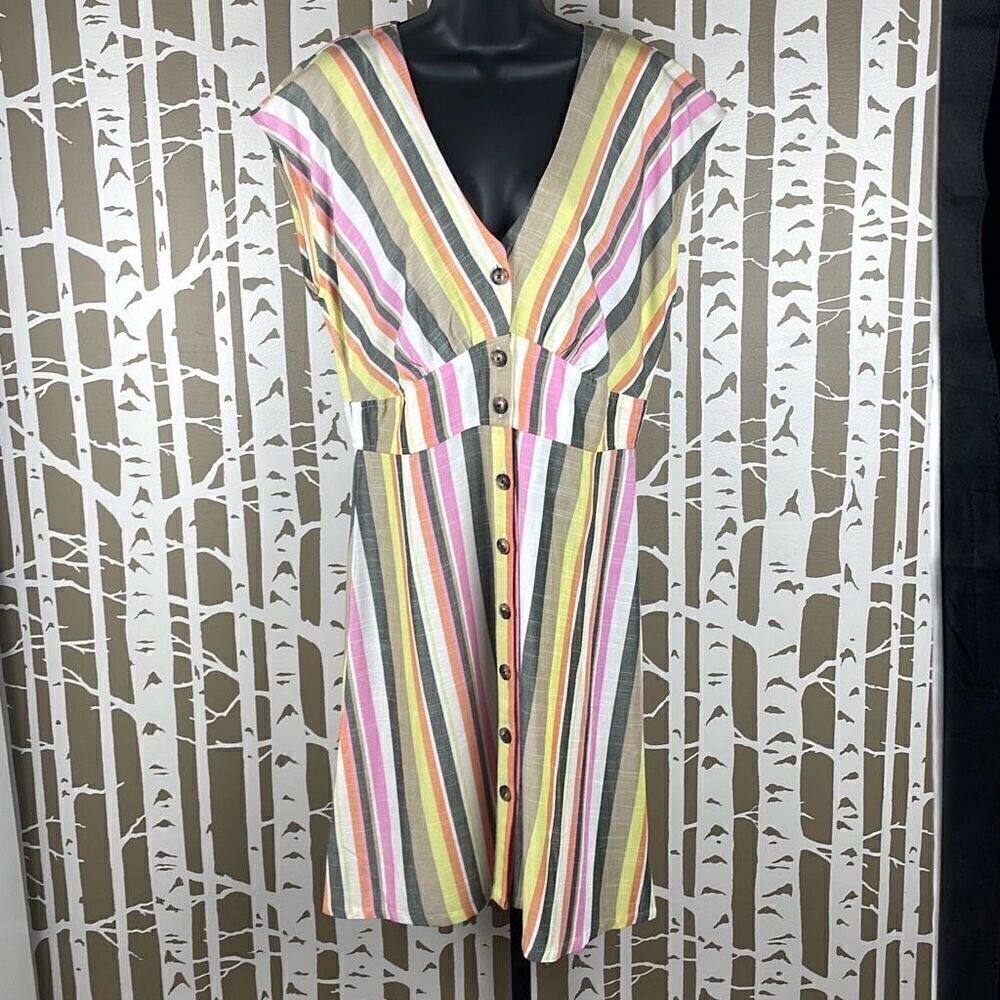 LOFT Striped Button Front Midi Dress 12